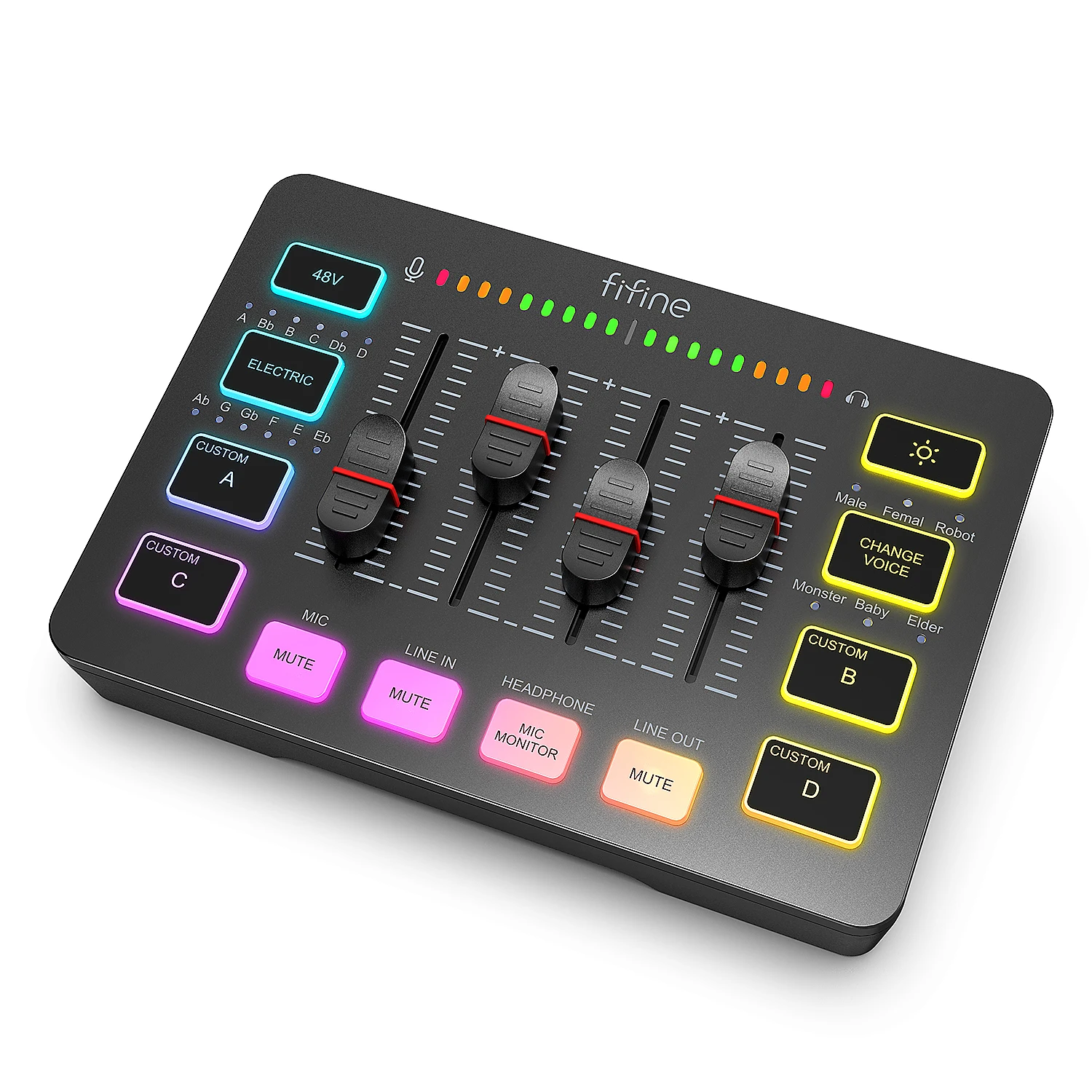 FIFINE USB Sound Mixer With 4-Channels/XLR Microphone Interface/RGB - Sc3w - SC3