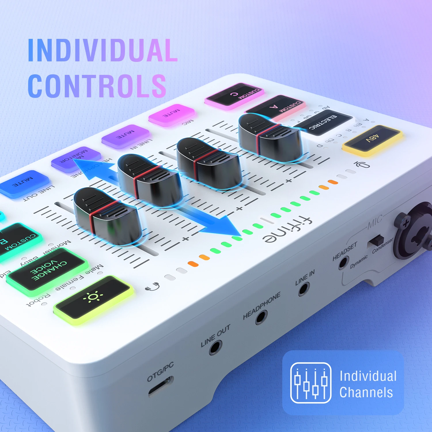 FIFINE USB Sound Mixer With 4-Channels/XLR Microphone Interface/RGB - Sc3w